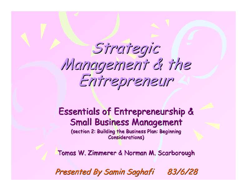 [PDF] Strategic Management & the Entrepreneur
